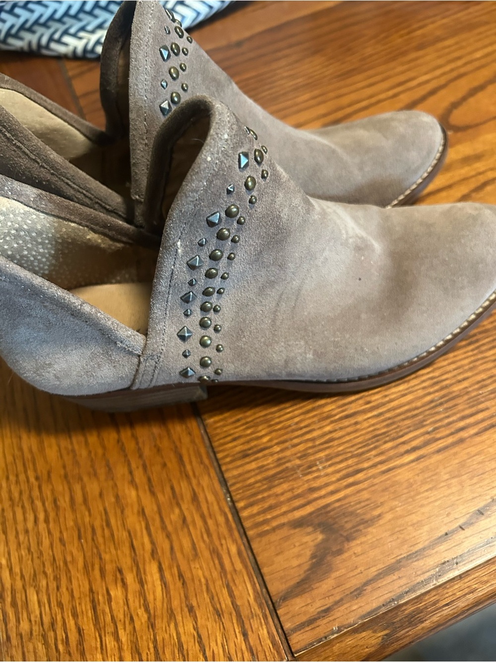 Buckle Taupe Suede Studded Ankle Booties